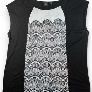 BLACK SAKS FIFTH AVENUE women short sleeve t-shirt with black lace L